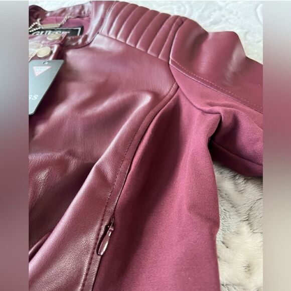 New Guess Fiammetta Faux Leather Moto Jacket Mystic Wine Size XS - Picture 5 of 16